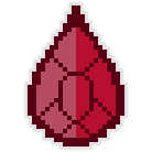 Pixel art of a cut, red gem, meant to resemble red onyx.