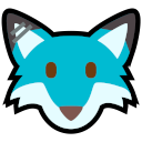 Twimoji fox styled to look like slime fox me. Blue instead of orange, black ear outlines, and two industrial piercings on the right ear.